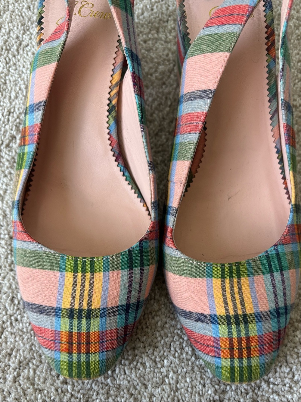 J. Crew Bow-Back Slingback Pumps Pastel Ribbon Plaid Block Heel Preppy Coquette - Picture 5 of 12
